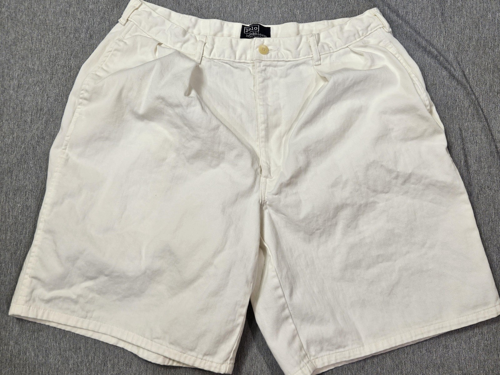 Vintage Polo Ralph Lauren Shorts Mens W36 White Pleated Chino Made USA 90s