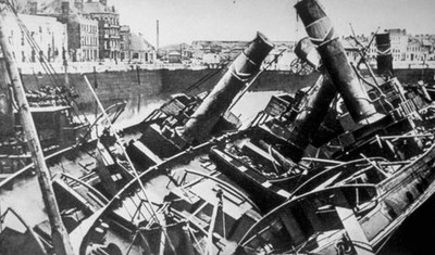 English French ships sunk by German planes in harbour at Dunkirk Old Photo