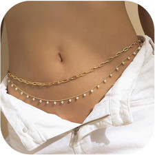 Waist Chain Body Chain Jewelry for Women Gold Layered Rhinestone Belly Beaded Ch