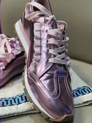 Tory Burch Sport Pink Metallic Ruffle Leather Trainer