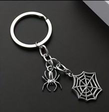 Silver Spider Web Keychain Punk Style Key Ring Pendant Car Bag Ornament Pendant