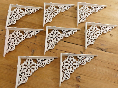 8 Cast Iron Shelf Brackets New Antique Style White 7.5'' x 6'' Corbels Book Wall