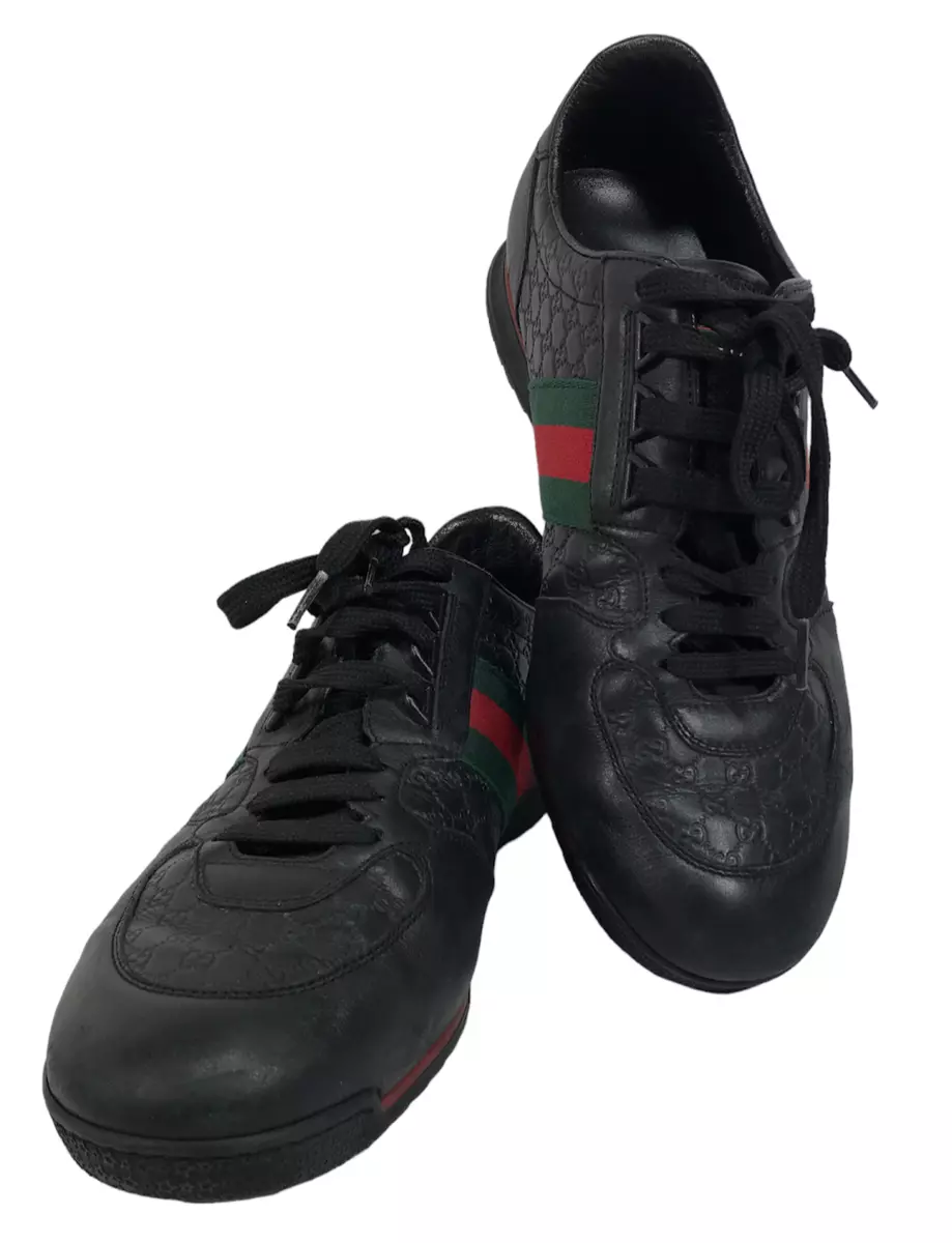 Gucci Micro Guccissima 233334 Men's Black Leather Web Sneakers Size - US 9.5