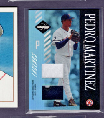 2003 LEAF LIMITED DUAL HAT PATCH AIR HOLE THREADS #75 PEDRO MARTINEZ #/25