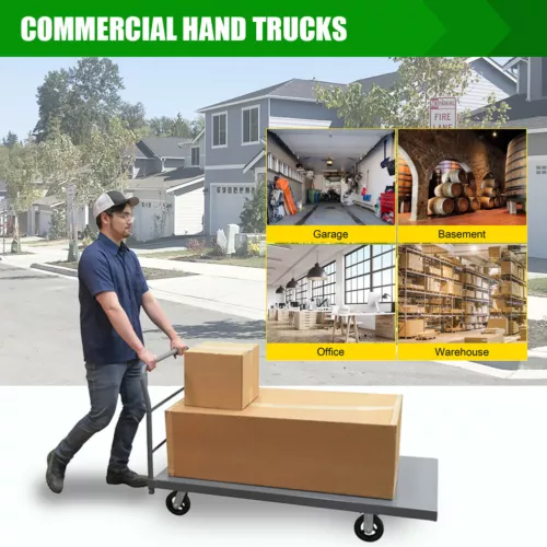 Steel Platform Truck Deck Platform Truck Push Cart 60" L x 24" W Portable Dolly - Picture 4 of 10