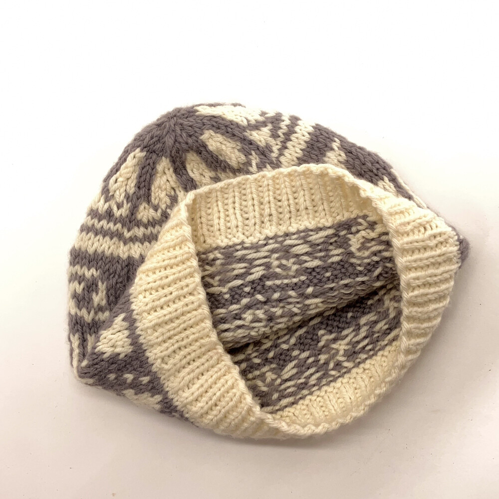 Knit Off White Gray Pattern Winter Hat Triangles … - image 3