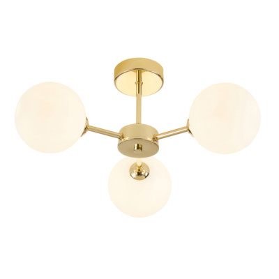 Moderne schicke polierte Gold Deckenleuchte mit opalweißer Kugel Glas Sha...