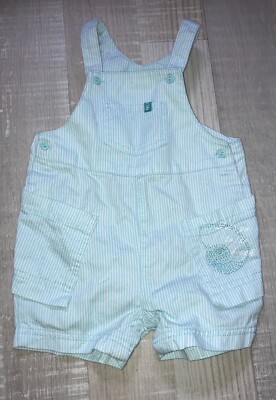 Salopette Rayée Verte Okaïdi Obaïbi - Taille 6 Mois Garçon - En Coton Pour L'été - Occasion Très Bon état