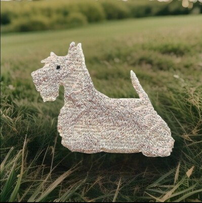 2 1/2'' x 3 3/8'' Beige Scottish Terrier Full Body Dog Breed Embroidery Patch