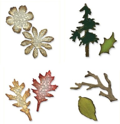 2 Stanzschablone BLÄTTER Blüten Wald Baum Zweige  Mini Movers Tim Holz SIZZIX