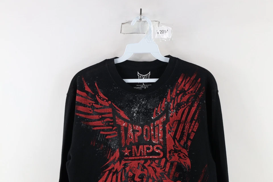 Vintage Tapout MPS Mens Large Eagle UFC MMA Thermal Waffle Knit T-Shirt Black - Image 2 of 4