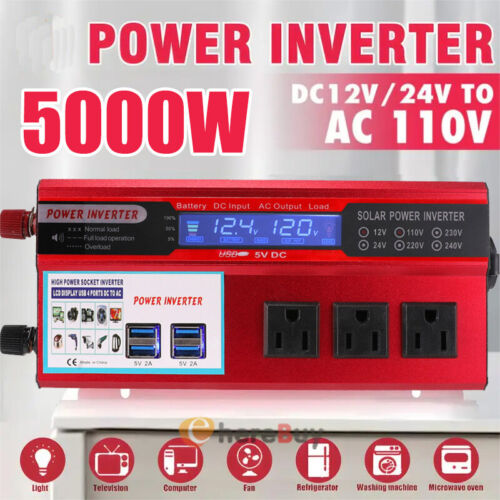 6000W 5000 Watt Modified Sine Wave Power Inverter DC 12V to AC 110V LCD - Afbeelding 1 van 97