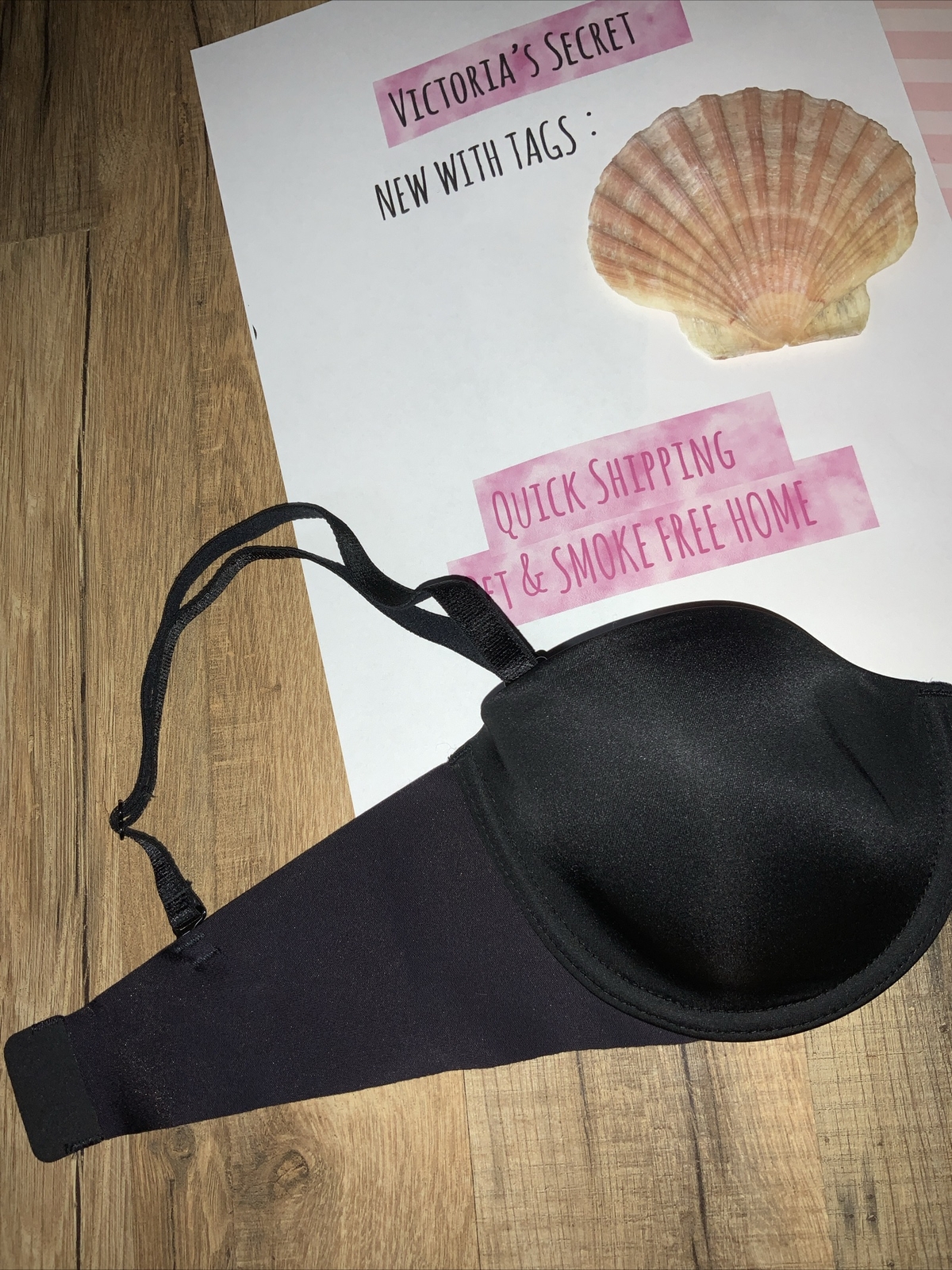 32C Victoria's Secret BLACK Multi way Bra (Straps Included) Metal “V” NEW