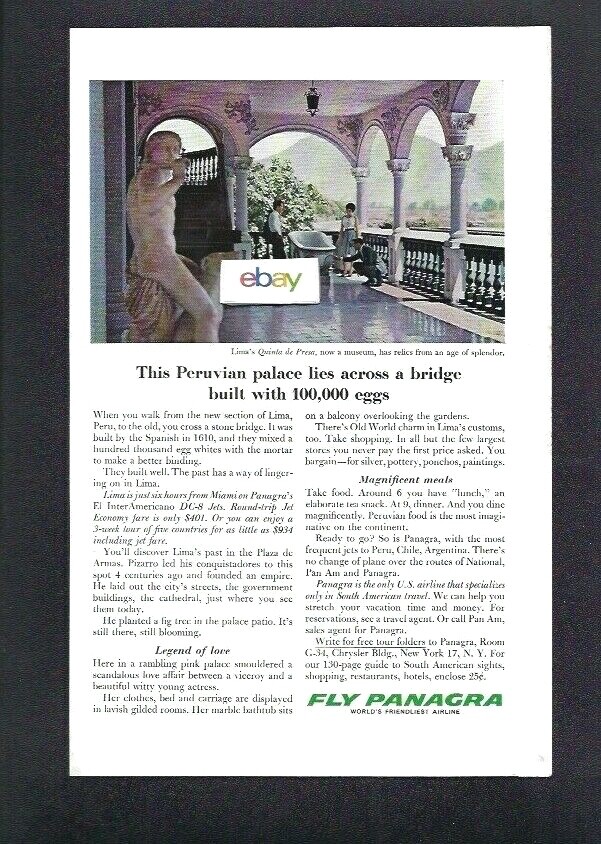 PANAGRA PAN AMERICAN 1964 LIMA PERU QUINTA DE PRESA PALACE 100K 