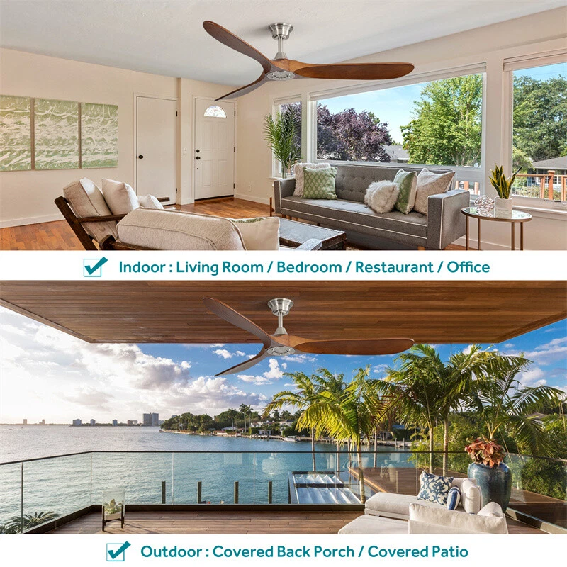 60In Modern 6 Speed Ceiling Fan with Remote Control 3 Solid Wood Blades No Light - Image 4 of 4