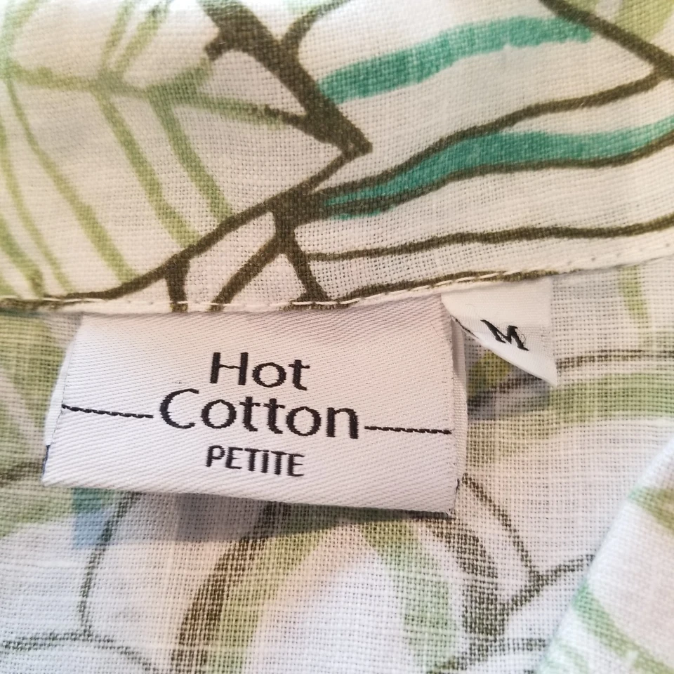 Hot Cotton Linen Shirt Top Womens Petite Medium Floral Leaf Print Hawaiian - Image 3 of 4