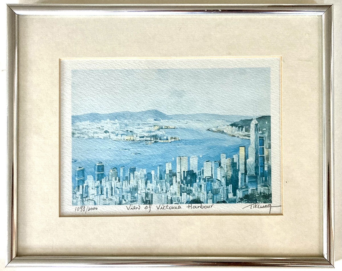 【Tik Lung ティ・ルン】絵画　香港　ビクトリア・ハーバー HK Vintage Art Print Framed Signed TIK LUNG Victoria Hong