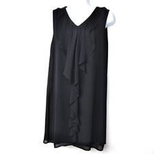 Blush Dress Women's Black Sleeveless Silk Blend V-neck Ruffle No Size Tag S?