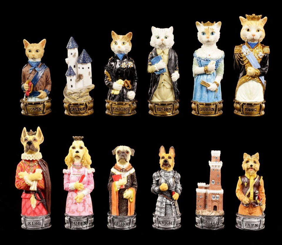 Schachfiguren Set - Hunde vs. Katzen - Schach Figuren Tiere Veronese