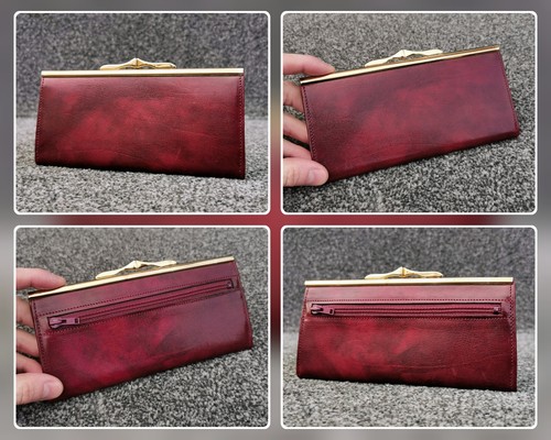 Burgundy Calf Leather Purse, Notes, Cards & Coins, Kiss Clasp, Vintage Retro - Picture 13 of 13