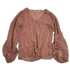 Flying Tomato V-Neck Swiss Dott Lined Blouse Balloon Sleeve L/S Sz XS Polyester
