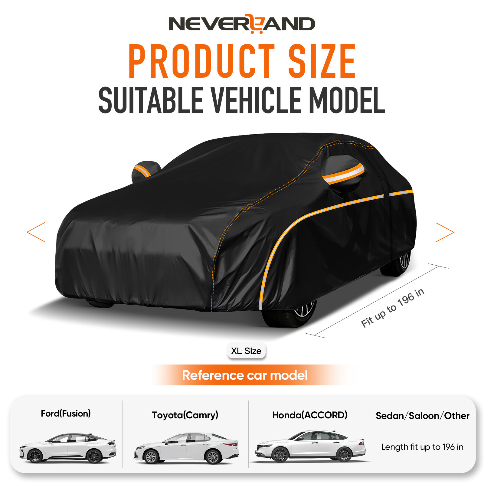 NEVERLAND XL Full Car Cover Waterproof All Weather Protection 500 x 185 x 150cm