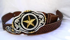 New Tony Lama Laredo Ranger Western Brown Leather Gold Star Buckle Belt Size 36