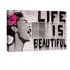 Canvas Print Wall Art Home Decor Banksy Painting Life is Beautiful Picture Gray