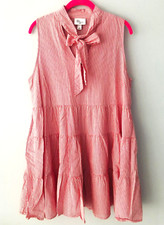 Lisa Marie Fernandez Target Pink Stripes Tiered Short Cotton Dress Size Large L