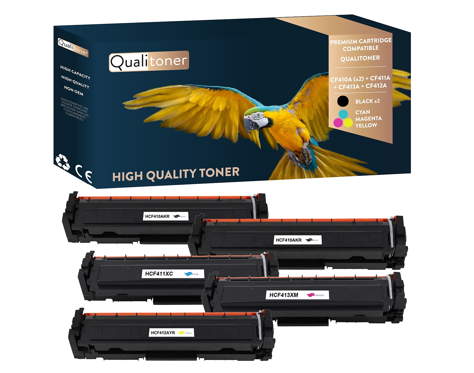 Pack toner compatible HP CF410A CF412A anti-traces pour documents de bureau