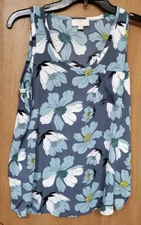 Loft Outlet Women's Blue Floral Tank Top Sleeveless Blouse - Petite Small