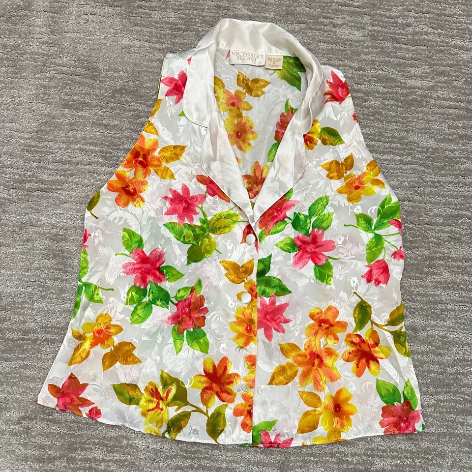 De Colección Victoria's Secret Pijama Mujer Pequeño Floral Conjunto Corto Etiqueta Dorada Satén Foto 2 de 4