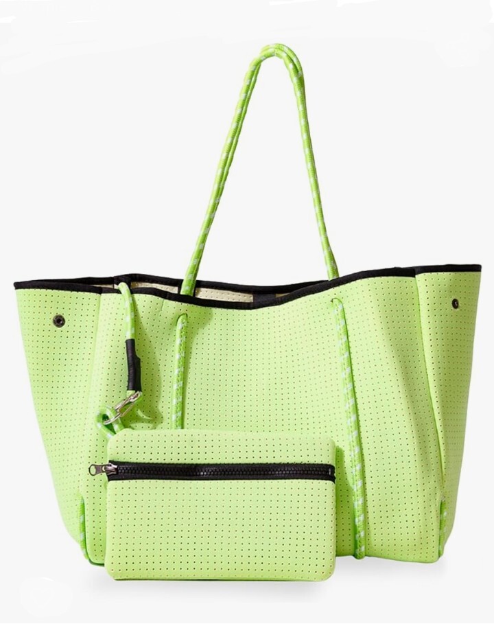 POP UPS Everday Tote Bag With Essentials Pouch, Neon Green Neoprene, $114 NWOT