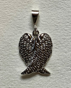Authentic White Gold Plated Angel Wings Heart 0.75in Pendant