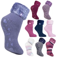 Heat Holders - Ladies Anti Slip Low Cut Thermal Fluffy Lounge Slipper Bed Socks