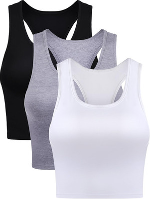 3 Pieces Crop Tops for Women, Workout Tops Basic Cropped Tank Tops Sleeveless Ra