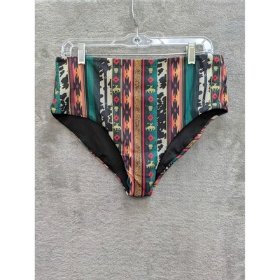 Western Boho Bikini Bottoms Womens XL Crazy Train High Waisted Cowhide Print