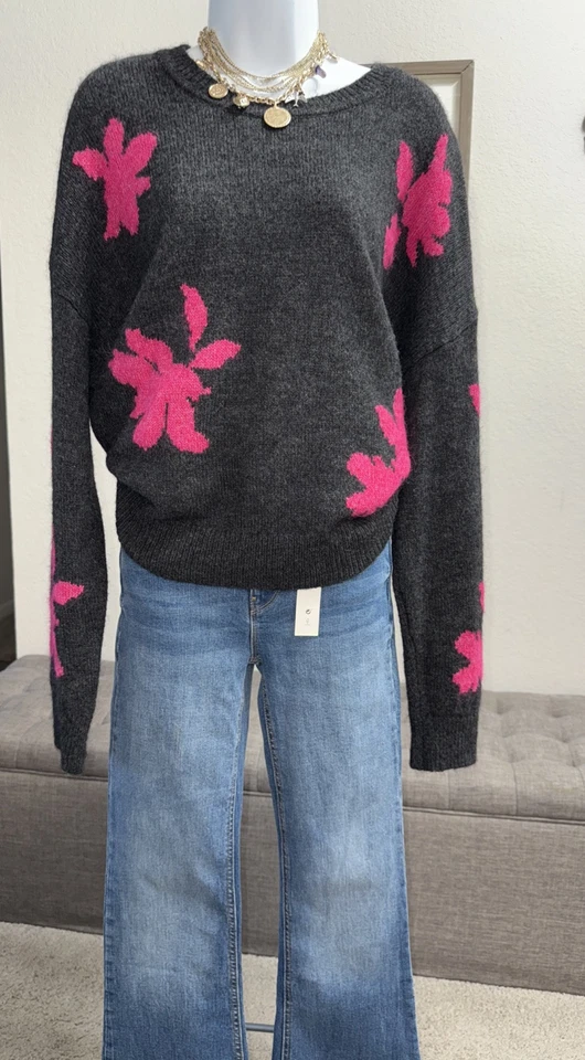 Suéter para mujer Banana Republic hecho de hilo italiano color gris/rosa talla XL NUEVO SIN ETIQUETAS Foto 2 de 4