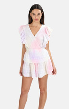 LoveShackFancy Gwen Cotton Multi Tie Dye Ruffle Mini Dress Size S (Pre-Owned)