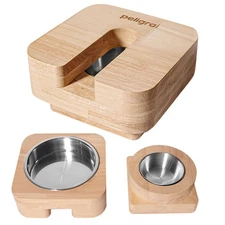 3 in 1 Cat Feeder Bowl, Interactive Cat Slow Feeder, Unique Wooden Non-Slip P...
