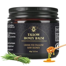 Beef Tallow for Skin, Tallow and Honey Balm for Face, Organic Grass-fed Beef