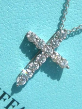 $4,800 TIFFANY & CO. CROSS .42 DIAMOND PLATINUM PT950 NECKLACE SMALL PENDANT