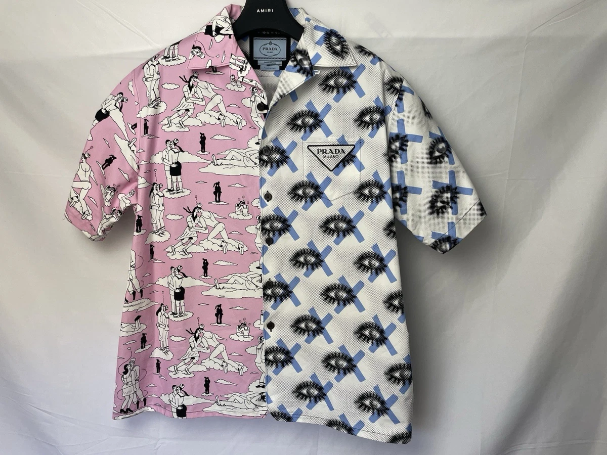 PRADA Short Sleeve Striped Casual Button-Down Shirts for Men for