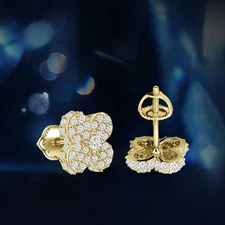 14K Gold Plated Moissanite Four-Leaf Clover Screw Back Stud Earrings
