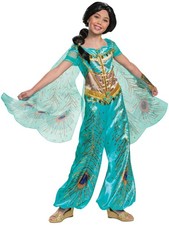 Disney Toddler Girls Aladdin's Blue  Gold Sequin Jasmine Jumpsuit Costume 3T-4T