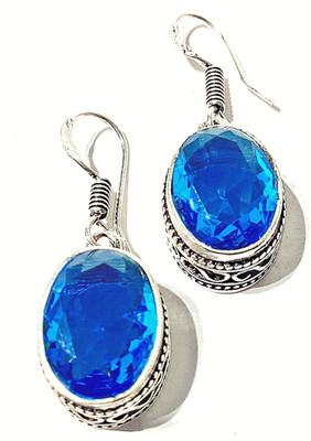 SCHWEIZ B L A U T O P A S  Edelstein 925 Sterlingsilber Schmuck OHRHÄNGER