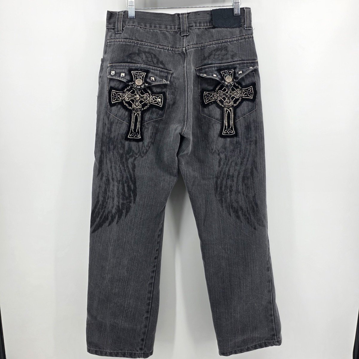 Vintage Y2K RawBlue Baggy Skater Black Denim Cross Jeans Size 34