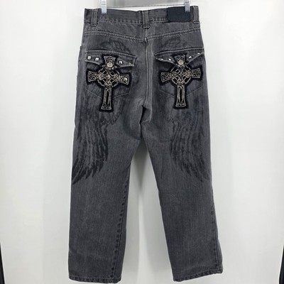 Vintage Y2K RawBlue Baggy Skater Black Denim Cross Jeans Size 34