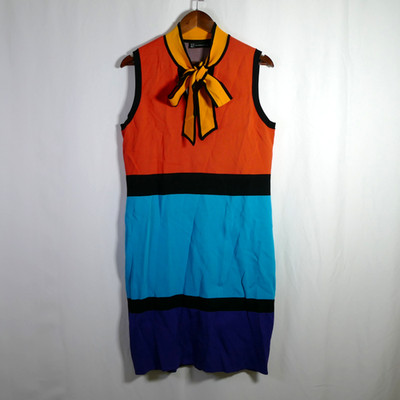 New York & Co Womens Colorblock Maximalist Dress Size XL Bow Teacher Cartoon
