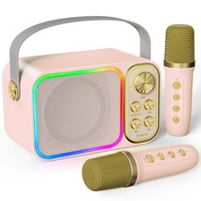 LED Kids Karaoke Machine-Portable Bluetooth Speaker  Microphones  White Ele...